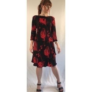 80s Vintage Black and Red Floral Bias Cut Skirt Set